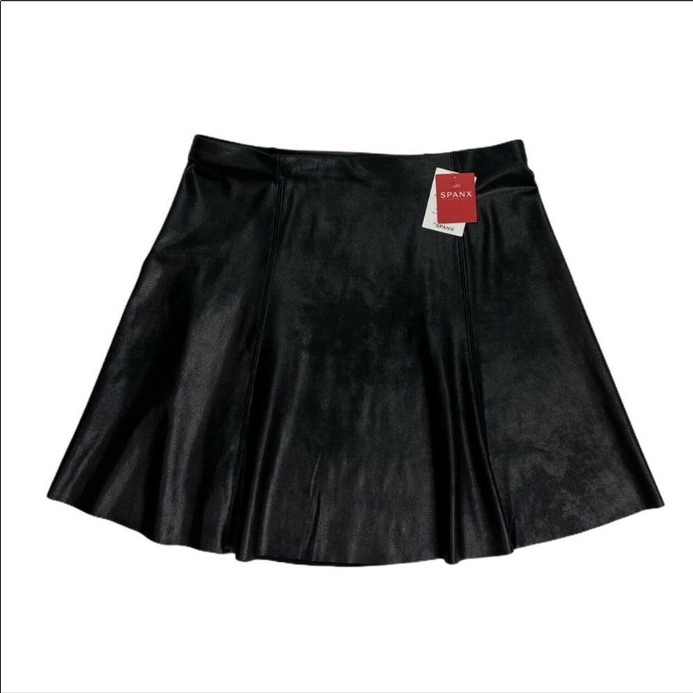 Spanx Faux Leather Black Skater Skirt Flouncy NEW